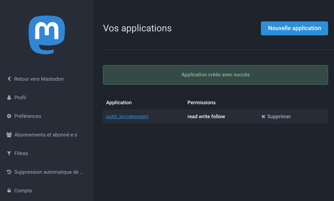 Déclaration d'une application